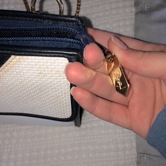 YSL Vintage Cream Black Navy Crossbody Bag - Picture 8 of 11